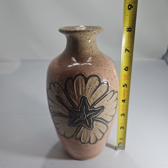 Art Pottery Howard B. Seitz Speckled Hibiscus Peach Vase Signed - Picture 10 of 12